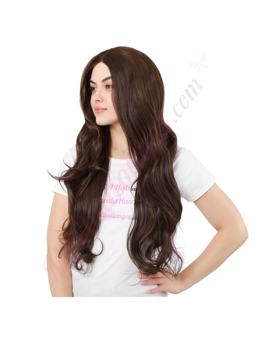 Perruque Synthétique Longue Brun Clair Avec Frange - Bonnet Moyen, Lisse, Neuf Sans étiquettes