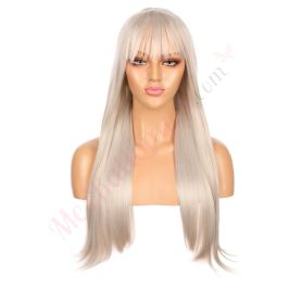 Perruque Femme Longue Blond Clair Cuivré Avec Mèches - Synthétique - Taille Moyenne - Neuve Avec étiquettes