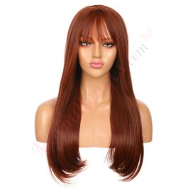 Perruque Synthétique Longue Rouge Lisse - Taille Bonnet Moyen, +4 Bonnets Offerts - Neuf