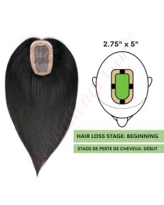 Noir Foncé #1 Volumateur (Topper) Perte De Cheveux Sur La Séparation De Cheveux (Dimensions: 2.75 pouces x 5 pouces) Cheveux Remy Hair