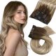 Rallonges À Clips NoBrandHair™ Ombre Brun vers Brun Clair avec Blond Doré Balayage #3/8/22 Cheveux Naturels 20 pouces 120 grammes