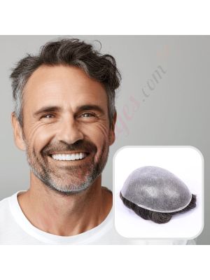 Brun Foncé & gris moyen #230 Prothèse Capillaire Cheveux Humains Remy