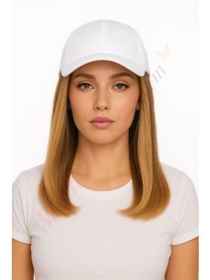 10 pouces Rallonges Cheveux Naturels Remy Roux Blond #27 Perruque, Casquette Blanche [VENTE FINALE]