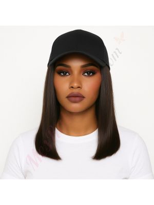 10 pouces Cheveux Naturels Remy Brun Foncé #2 Perruque, Casquette Noire [VENTE FINALE]
