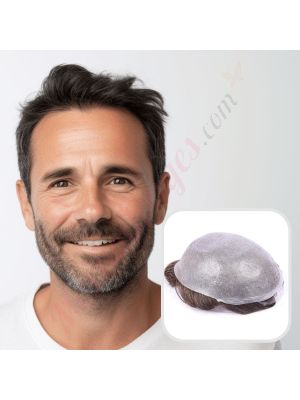 Brun Chocolat et peu de gris #410 Prothèse Capillaire Cheveux Humains Remy