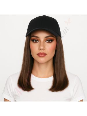 10 pouces Cheveux Naturels Remy Brun #4 Perruque, Casquette Noire [VENTE FINALE]