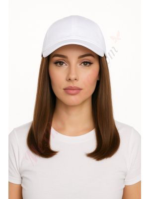 10 pouces Rallonges Cheveux Naturels Remy Brun #4 Perruque, Casquette Blanche [VENTE FINALE]