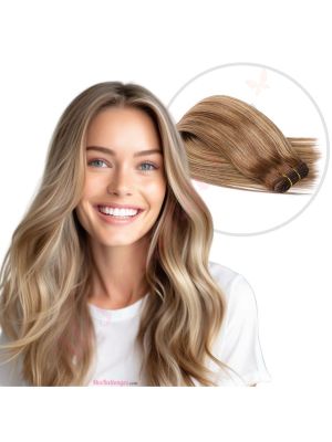 Brun Noisette Balayage #6t6/18 Cousues Cheveux Naturels
