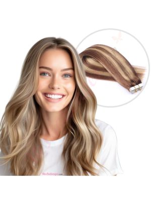 Brun Noisette Balayage #6t6/18 Bandes Adhésives Cheveux Naturels