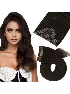 Rallonges À Clips NoBrandHair™ Brun Très Foncé #2 Cheveux Naturels 20 pouces 120 grammes