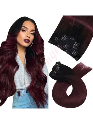 Rallonges À Clips NoBrandHair™ Noir vers Rouge Vin Ombre #1b/99j Cheveux Naturels 20 pouces 120 grammes