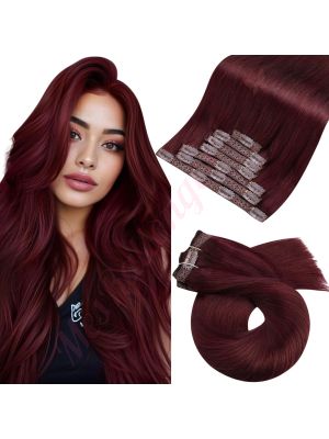 Rallonges À Clips NoBrandHair™ Bourgogne #99J Cheveux Naturels 20 pouces 120 grammes