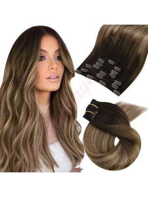 Rallonges À Clips NoBrandHair™ Ombre Brun Foncé vers Blond Cendré Foncé avec Blond Doré #4/10/16 Cheveux Naturels 20 pouces 120 grammes