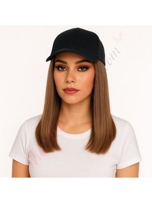 10 pouces Cheveux Naturels Remy Brun Pâle #8 Perruque, Casquette Noire [VENTE FINALE]