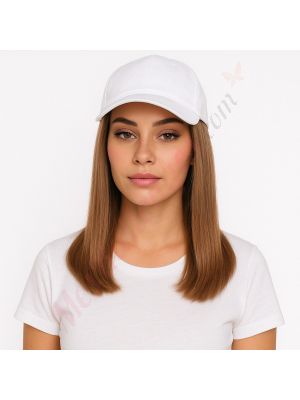 10 pouces Rallonges Cheveux Naturels Remy Brun Pâle #8 Perruque, Casquette Blanche [VENTE FINALE]