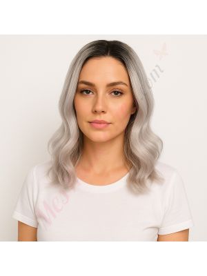 Alexis - Perruque Courte 14 Pouces Cheveux Humains Naturels Remy Hair Gris Lace Front 