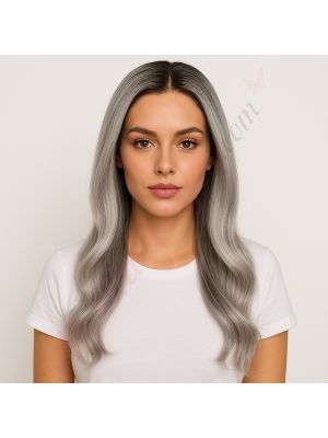 Annabelle - Perruque Longue 18 Pouces Cheveux Humains Naturels Remy Hair Grise Ombrée 