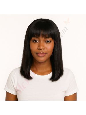 Aria - Perruque Courte 14 Pouces Cheveux Humains Naturels Remy Hair Noire Avec Toupet