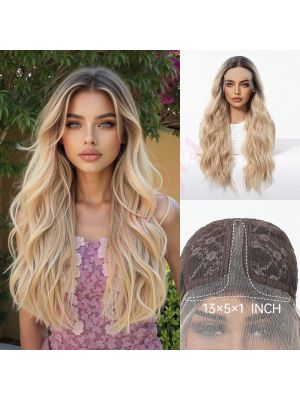 BL33025-1 Racines Fonçées avec un Ombré Blond Doré Perruque Synthétique à Couches Ondulées [VENTE FINALE]