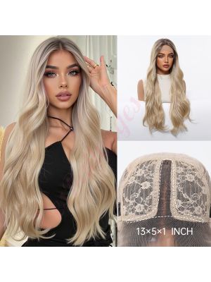 BL66025-1 Blond Platine avec des Nuances Beige et des Racines plus Fonçées Perruque Synthétique à Couches Ondulées [VENTE FINALE]