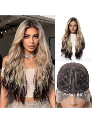 BL66135-1 Blond avec Racines et Mèches Brun Fonçé Noir Perruque Synthétique à Couches Bouclées Styles Tendance [VENTE FINALE]