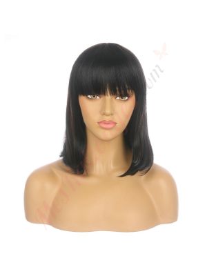 DM1905967-v4 Noir avec méches Brunes Perruque Courte Cheveux Synthétiques avec Toupet  [VENTE FINALE]