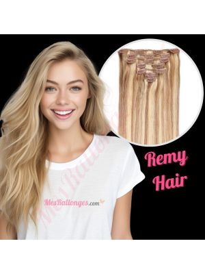 Brun Miel & Blond Cendré #12/24 À Clips Cheveux Remy