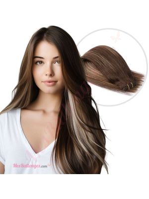 Brun Foncé & Balayage Blond Cousues Cheveux Naturels