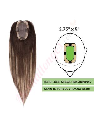 Brun Foncé & Blond Foncé Balayage  Volumateur (Topper) Perte De Cheveux Sur La Séparation De Cheveux (Dimensions: 2.75 pouces x 5 pouces) Cheveux Remy Hair