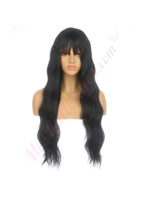 DM1810940-v4 Noir Perruque Longue Cheveux Synthétiques avec Toupet  [VENTE FINALE]