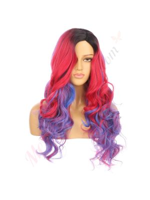 DM2031105-v4 Ombré Rouge et Bleu Perruque Longue Cheveux Synthétiques  [VENTE FINALE]