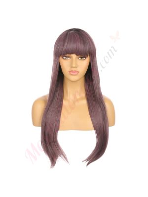 DM2031205-v4 Brun Mauve Perruque Longue Cheveux Synthétiques avec Toupet  [VENTE FINALE]