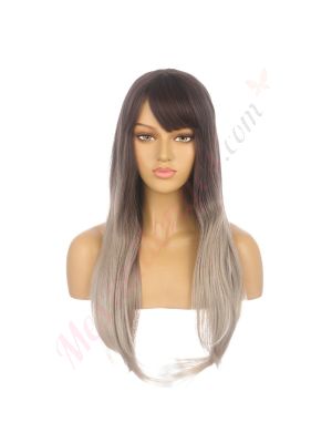 DM2031310-v4 Ombré Gris Perruque Longue Cheveux Synthétiques avec Toupet  [VENTE FINALE]