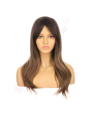 DM2031342-v4 Ombré Brun Doux Perruque Longue Cheveux Synthétiques avec Toupet  [VENTE FINALE]