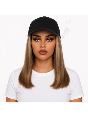 10 pouces Cheveux Naturels Remy Blond Miel Balayage #6T6/18 Perruque, Casquette Noire [VENTE FINALE]