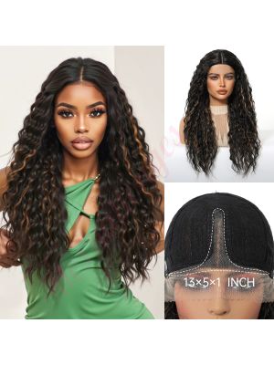 HC11067-3 Brun Fonçé avec des Mèches Blond Miel Perruque Synthétique Bouclée Styles Tendance [VENTE FINALE]