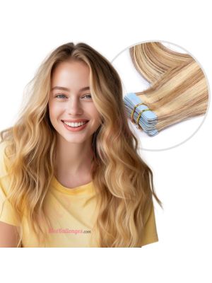Brun Miel & Blond Cendré #12/24 Bandes Adhésives Cheveux Naturels