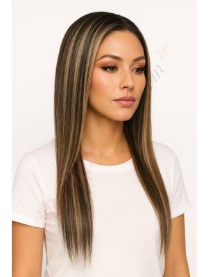 Isabella - Perruque Longue 18 Pouces Cheveux Humains Naturels Remy Hair Blonde Méchée 