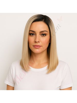 Kavlee - Perruque Courte 14 Pouces Cheveux Humains Naturels Remy Hair Blonde Ombrée 