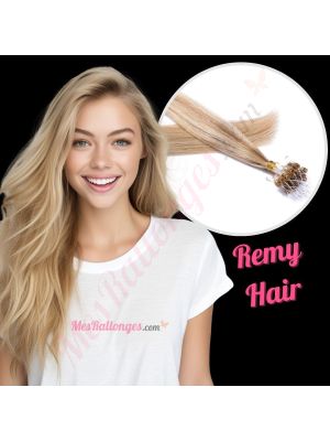 Brun Miel & Blond Cendré #12/24 Micro-Billes Cheveux Remy