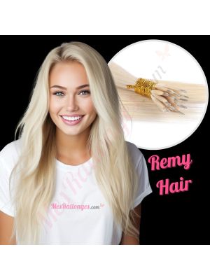 Blond Platinum Nano-Rings Cheveux Remy