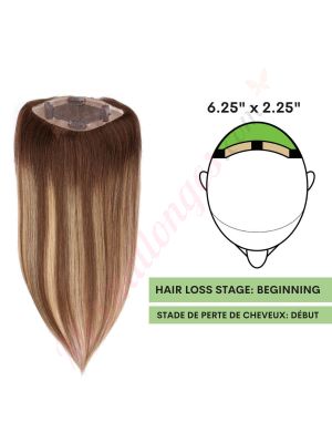 Brun Foncé & Balayage Blond Volumateur (Topper) Perte De Cheveux Pour La Couronne Complète (Dimensions: 6.5 pouces x 2.25 pouces) Cheveux Remy Hair