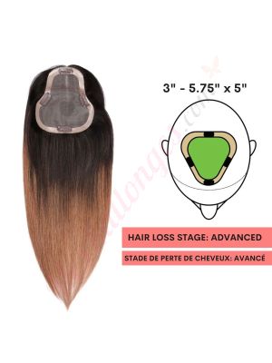 Brun Ombré Volumateur (Topper) Perte De Cheveux Sur La Séparation De Cheveux Large Couverture (Dimensions: 3 pouces - 5.75 pouces x 5 pouces) Cheveux Remy Hair
