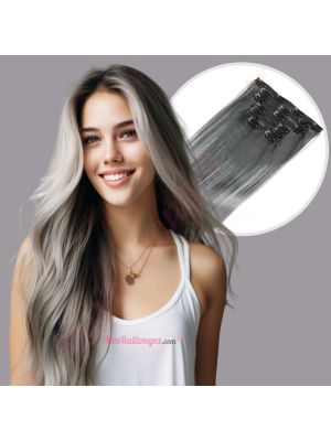 Gris Ombré À Clips Cheveux Synthétiques  [VENTE FINALE]
