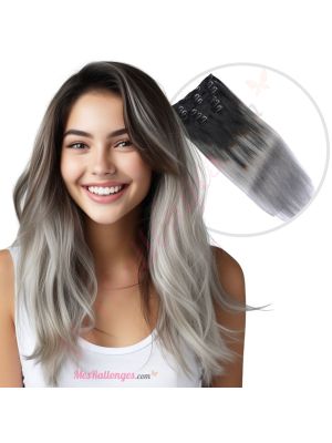 Gris Ombré À Clips Cheveux Naturels