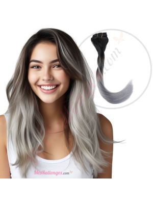 Gris Ombré Cousues Cheveux Naturels