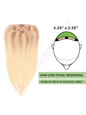 Blond Pâle Ombré Volumateur  (Topper) Perte De Cheveux Pour La Couronne Complète (Dimensions: 6.5 pouces x 2.25 pouces) Cheveux Remy Hair