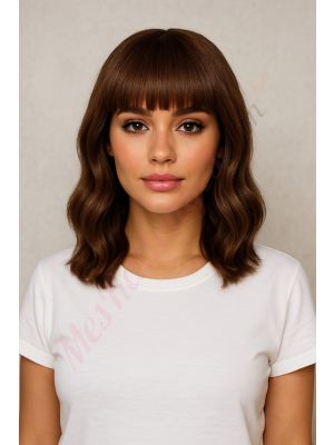 Ophelia - Perruque Courte 14 Pouces Cheveux Humains Naturels Remy Hair Brunette Avec Toupet 