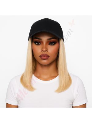 10 pouces Cheveux Naturels Remy Blond Platinum Perruque, Casquette Noire [VENTE FINALE]