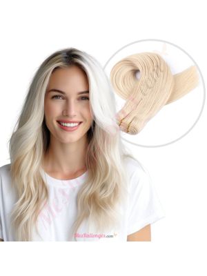 Platinum Blonde Cousues Cheveux Naturels